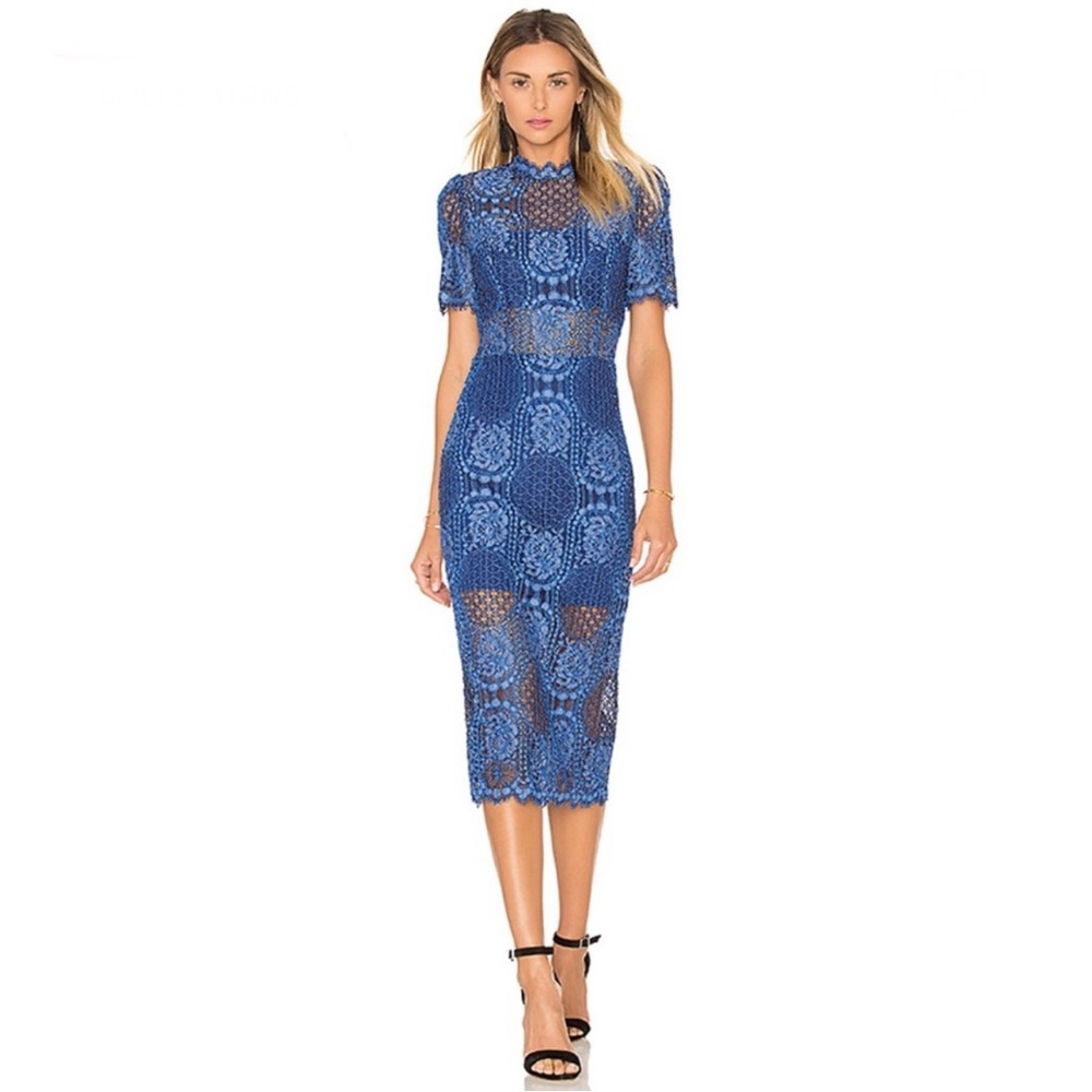 Alexis Delila Midi Lace Dress in Passionate Blue size XS D1